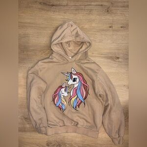 H&M Tan Hoodie with Unicorn Print